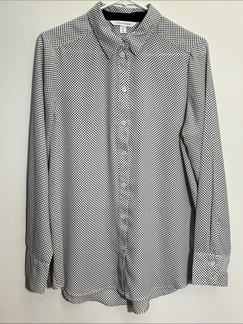 POPSUGAR Women’s White Shirt with Black Microdot Pattern